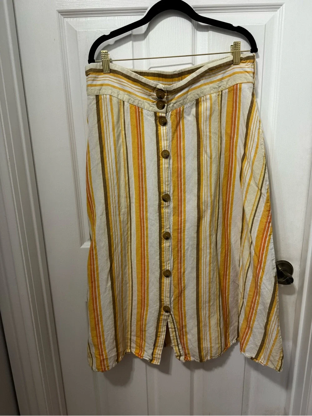 a new day Yellow and Orange Striped Button-Front Midi Skirt